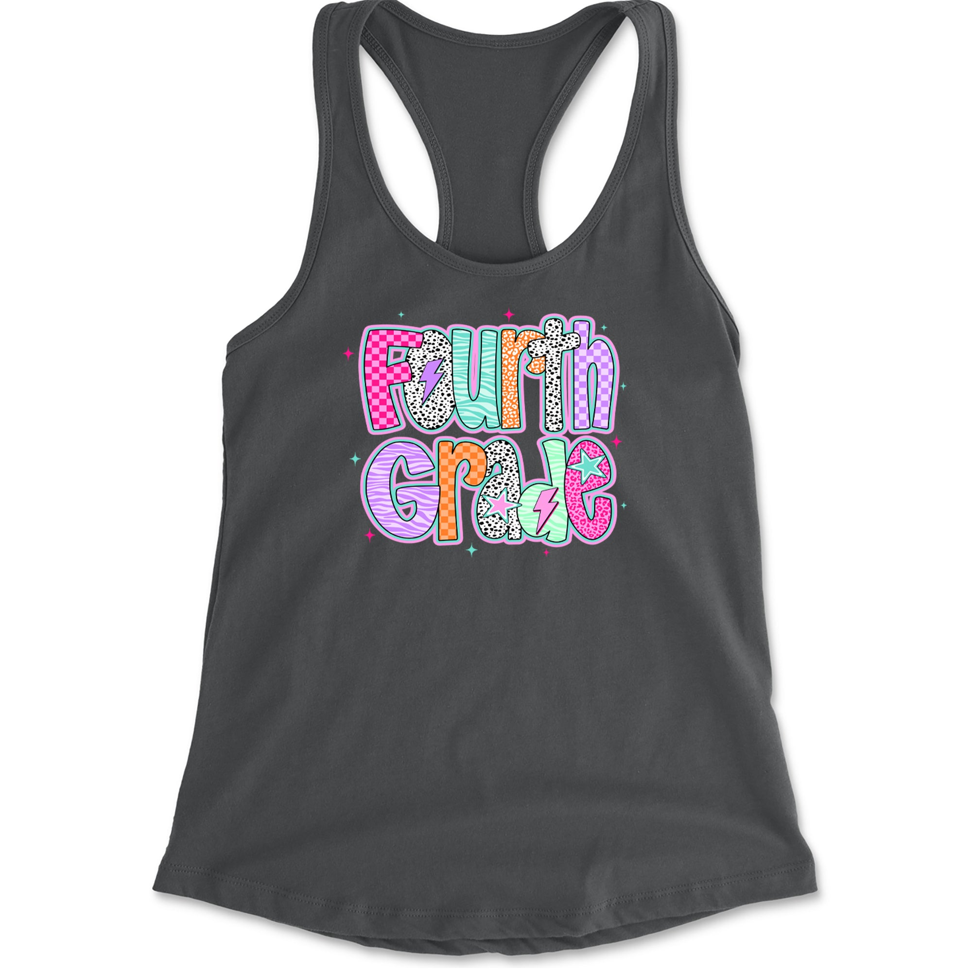 Fourth Grade Fierce Colorful Back to School Racerback Tank Top for Women Charcoal Grey