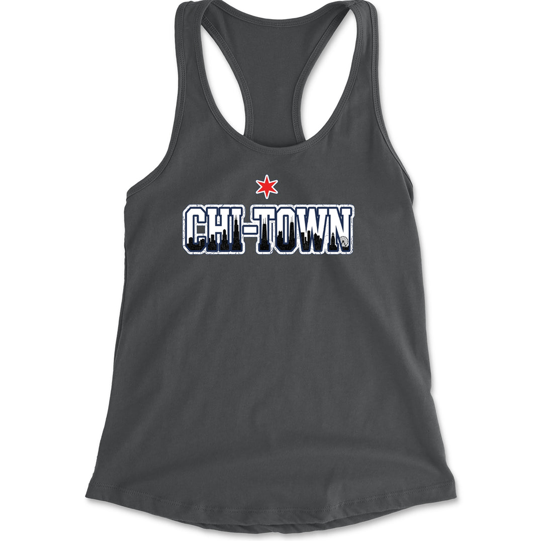 Chicago Chi-Town City Pride Racerback Tank Top for Women Charcoal Grey