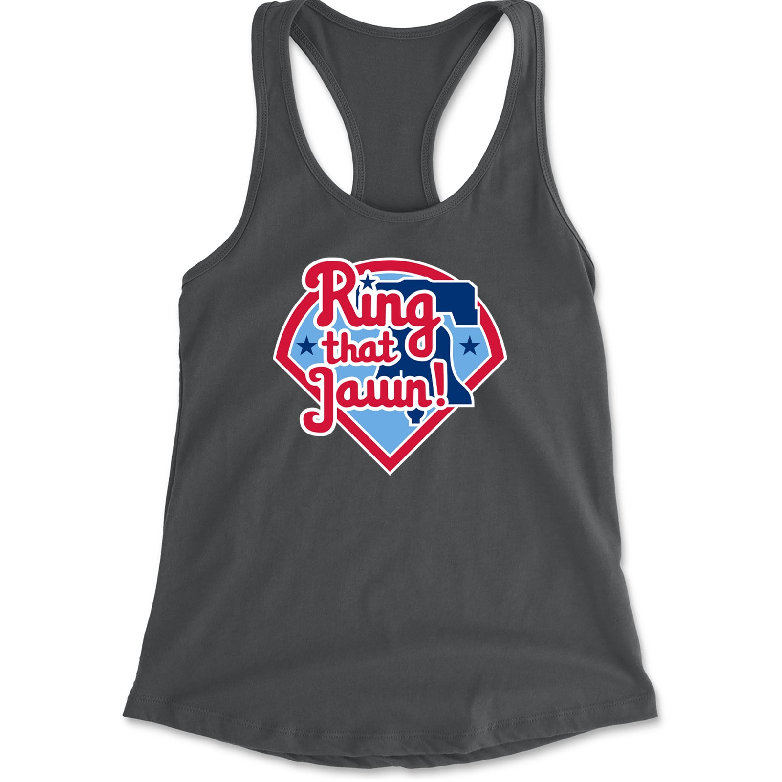 Ring That Jawn Philly Baseball Racerback Tank Top for Women Charcoal Grey