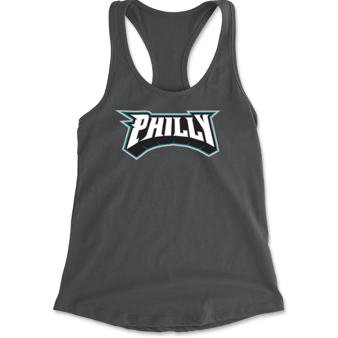 Philly Bold Block Throwback Racerback Tank Top for Women Charcoal Grey
