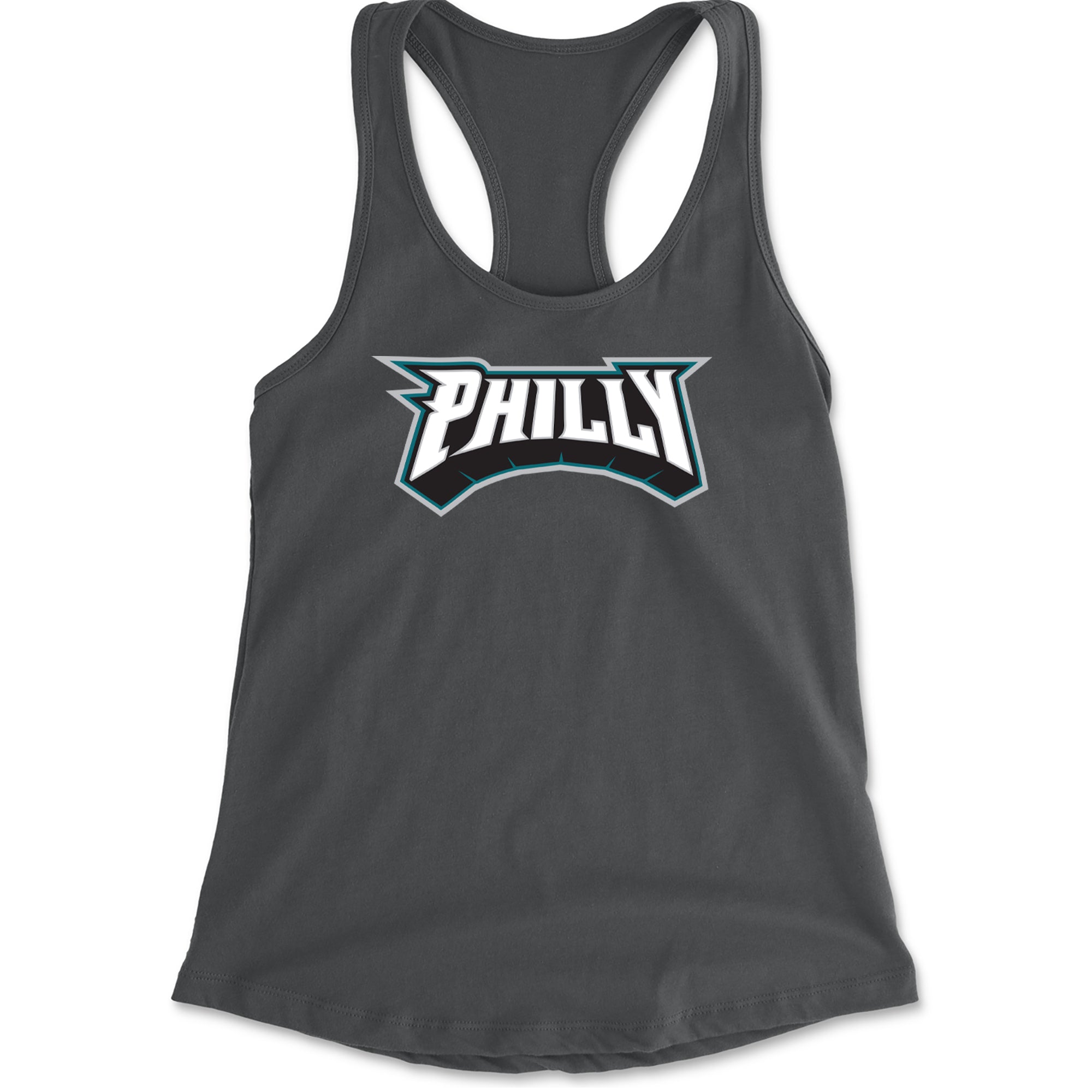 Philly Bold Block Throwback Racerback Tank Top for Women Charcoal Grey