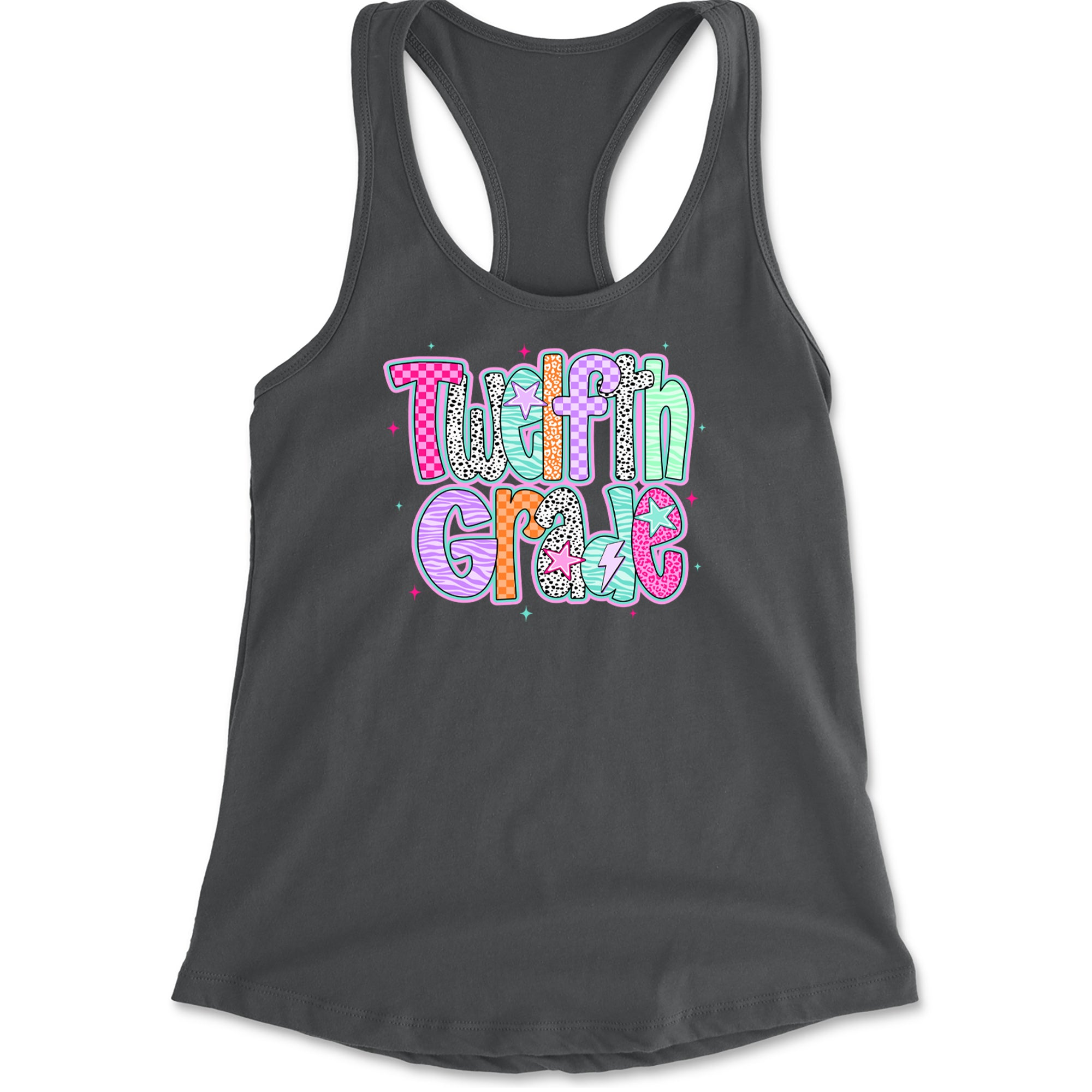 Senior Year Colorful Back to School Racerback Tank Top for Women Charcoal Grey