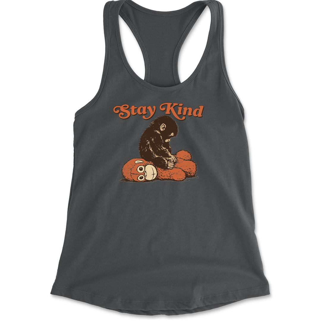 Punch Stay Kind Macaque Racerback Tank Top for Women Charcoal Grey