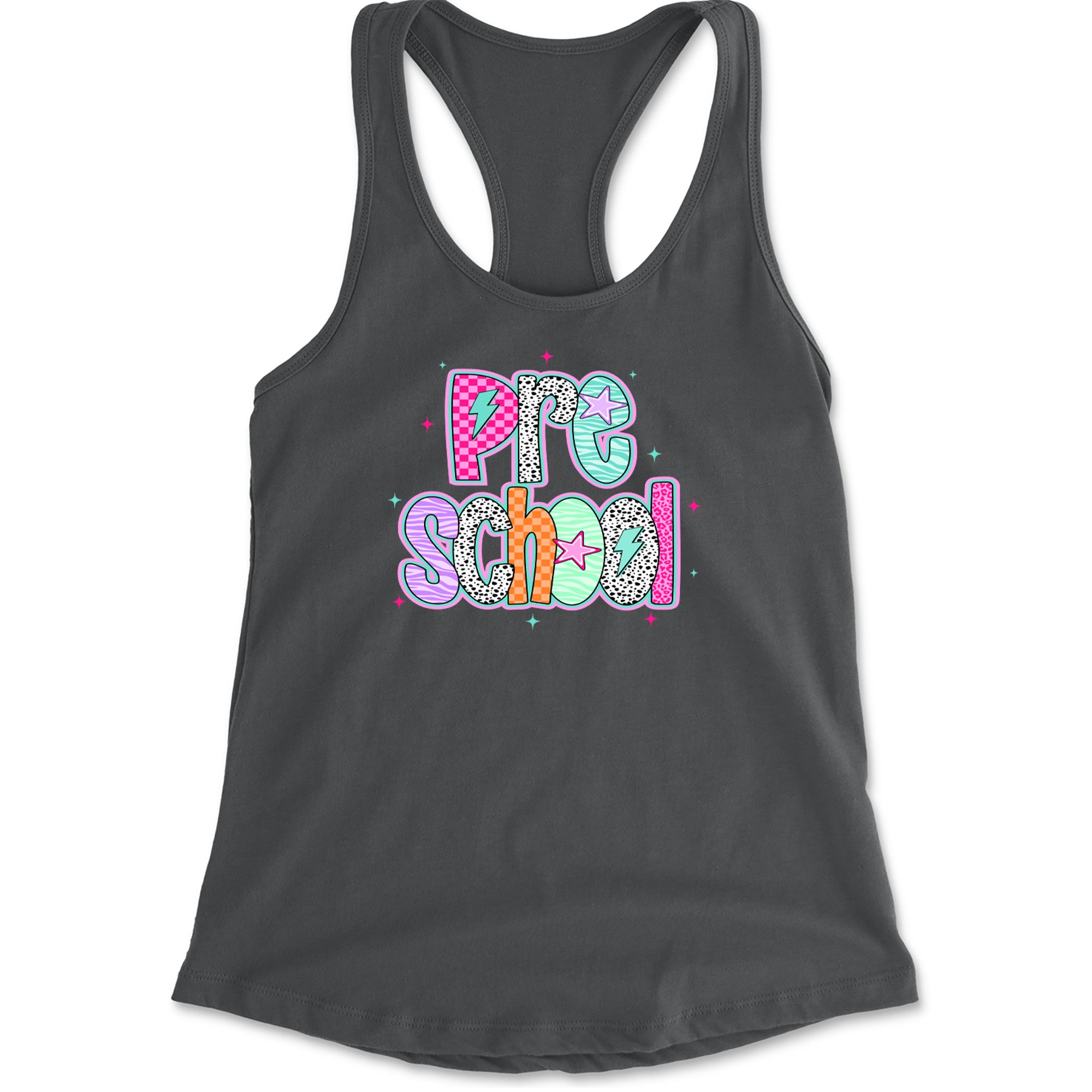 Preschool Power Colorful Back to School Racerback Tank Top for Women Charcoal Grey