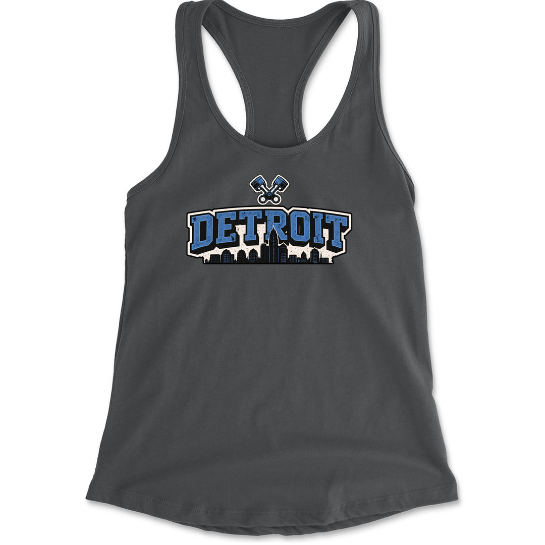 Detroit Motor City Retro Piston Racerback Tank Top for Women Charcoal Grey