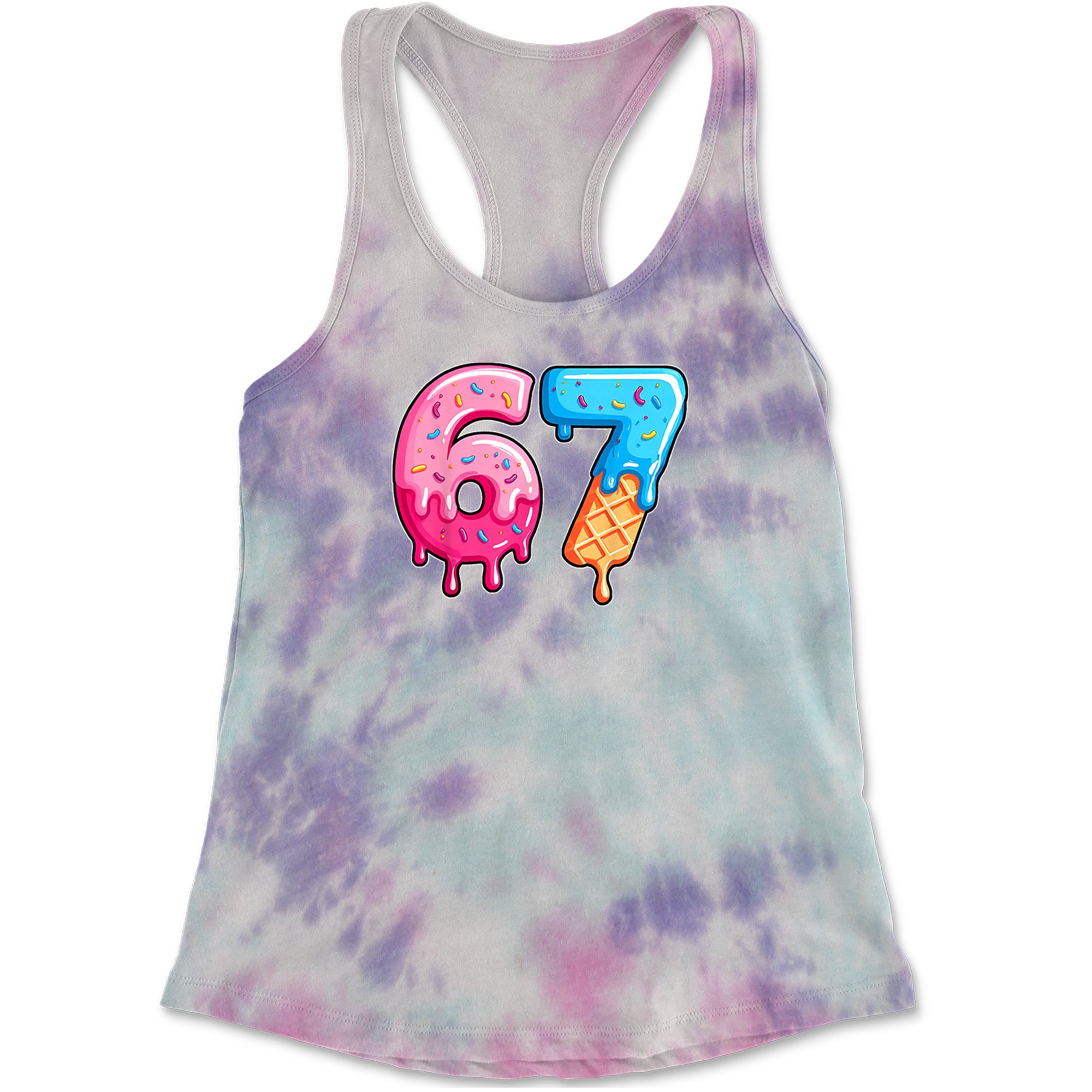 67 Dripping Ice Cream Donut Melt Racerback Tank Top for Women Cotton Candy