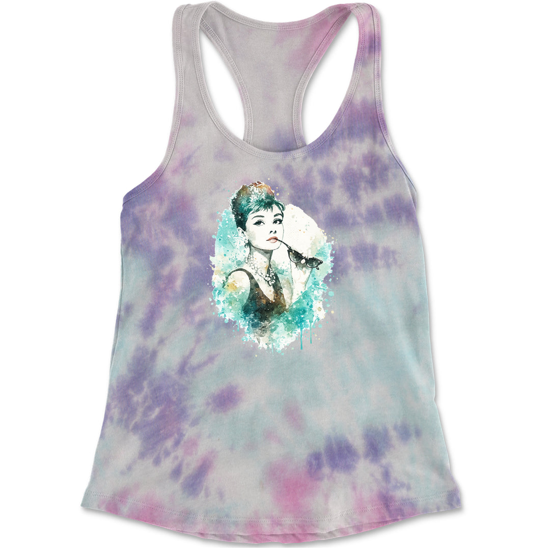 Mrs. Herpburn Iconic Watercolors Racerback Tank Top for Women Cotton Candy