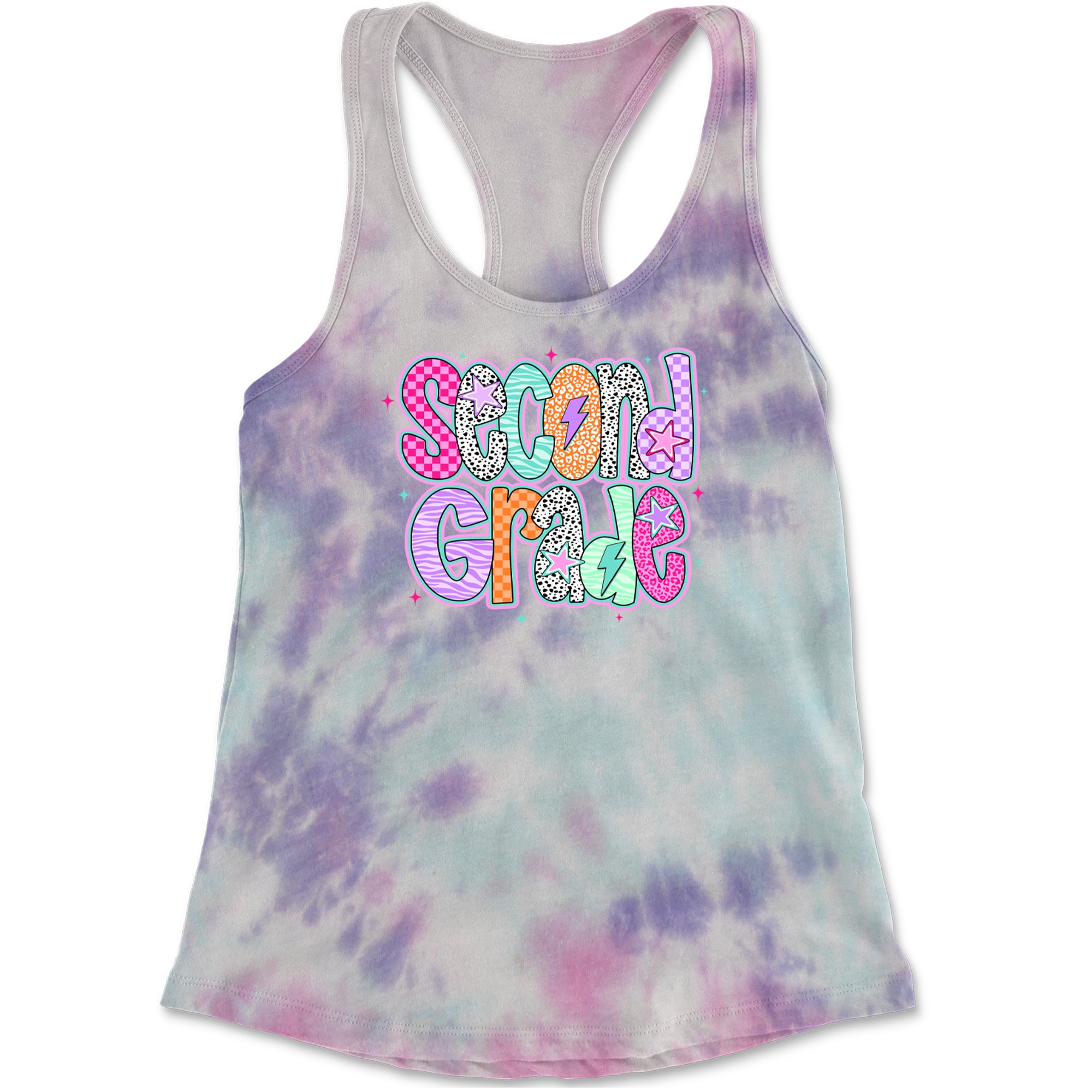 Second Grade Star Colorful Back to School Racerback Tank Top for Women Cotton Candy