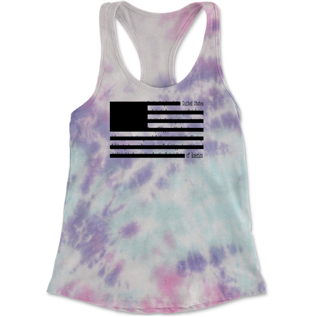 Redacted American Flag Racerback Tank Top for Women Cotton Candy