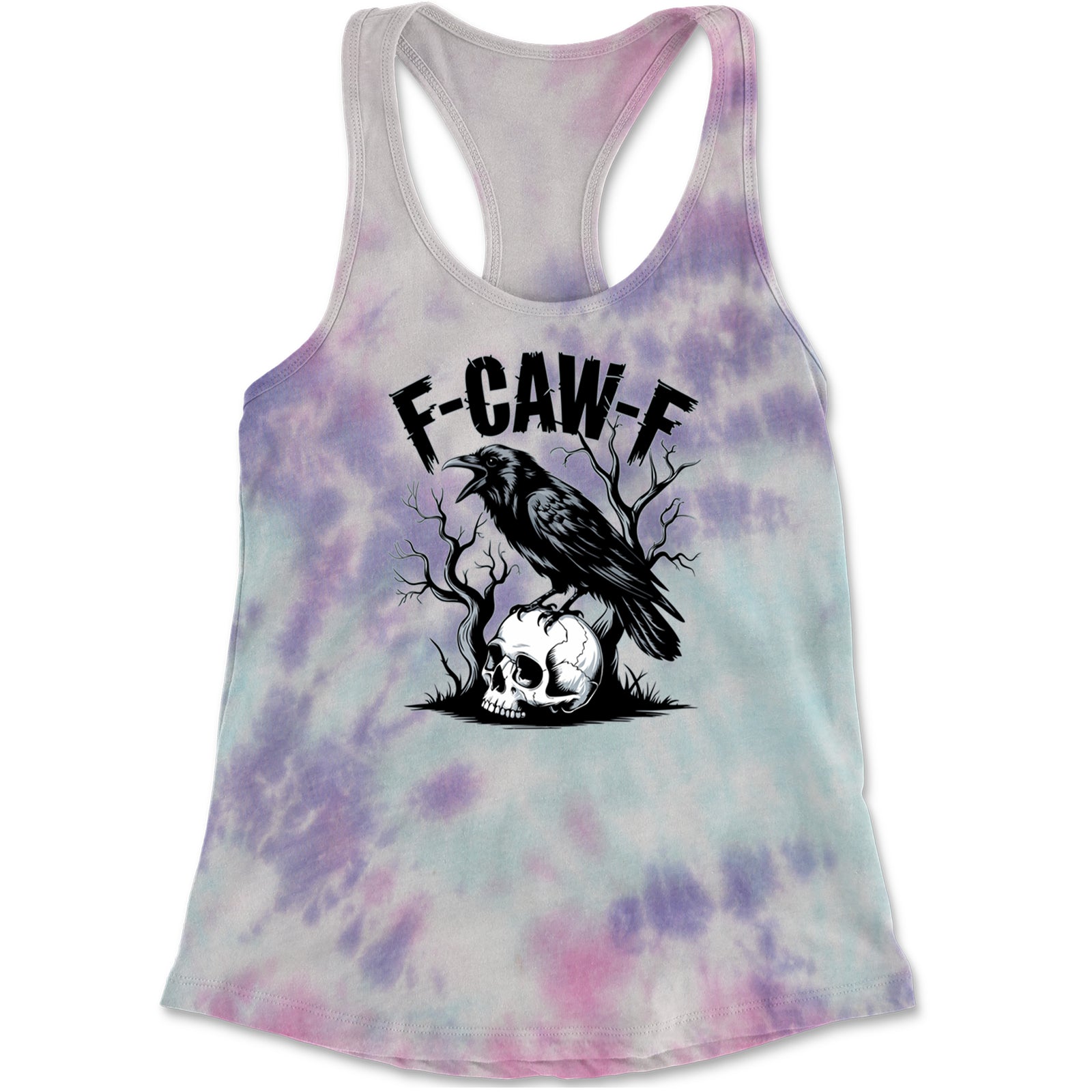 F-Caw-F Crow On Skull F-ck Off Gothic Racerback Tank Top for Women Cotton Candy