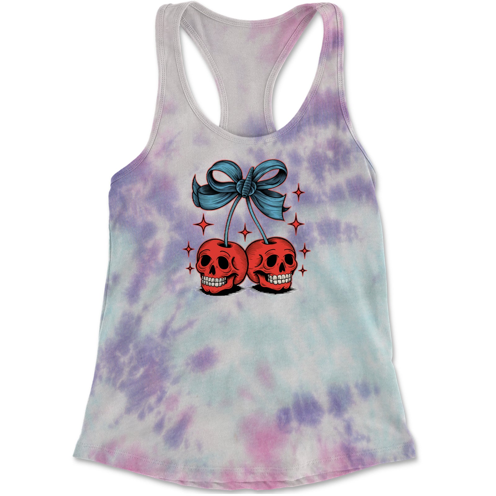 Cherry Skulls Retro Tattoo Racerback Tank Top for Women Cotton Candy