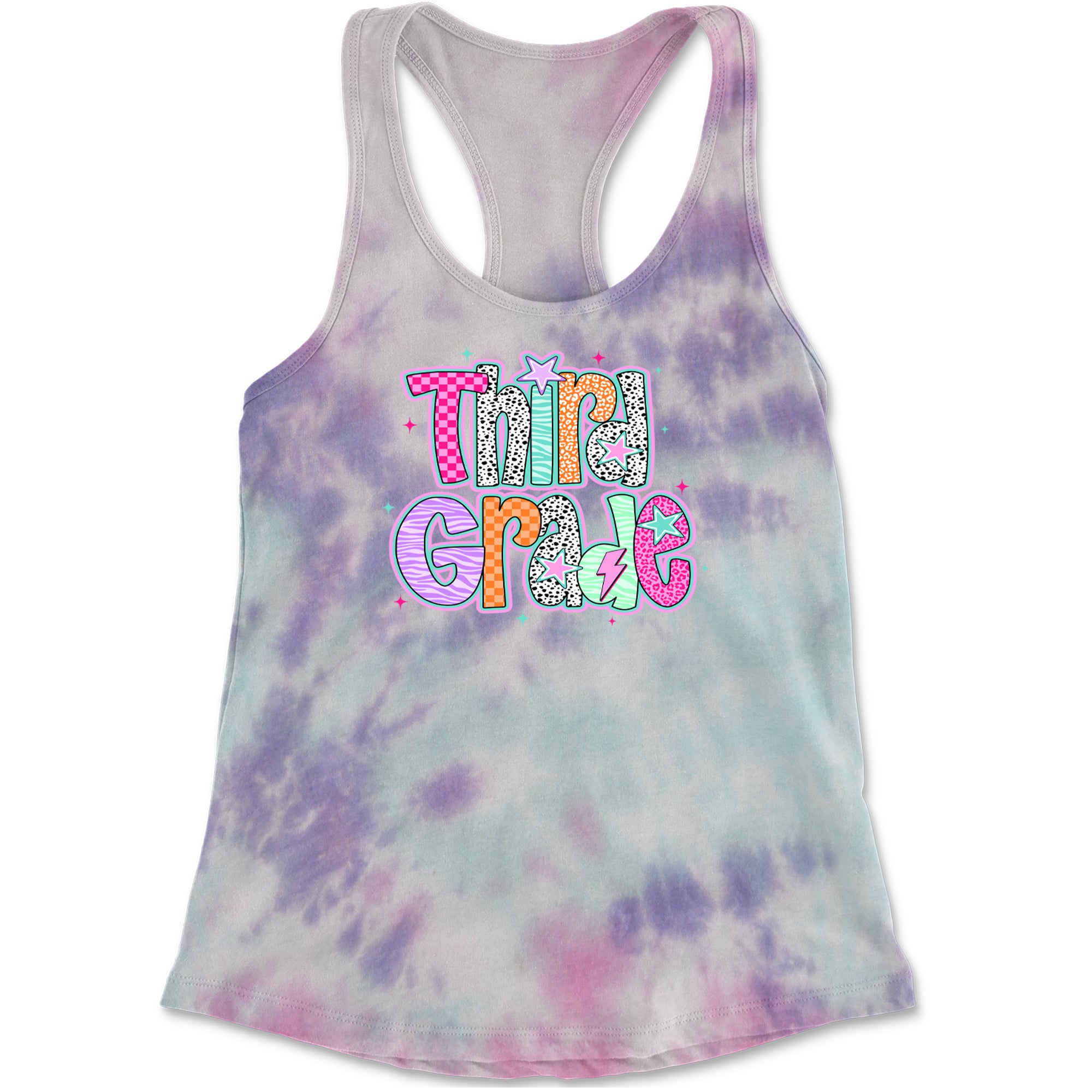 Third Grade Thunder Colorful Back to School Racerback Tank Top for Women Cotton Candy