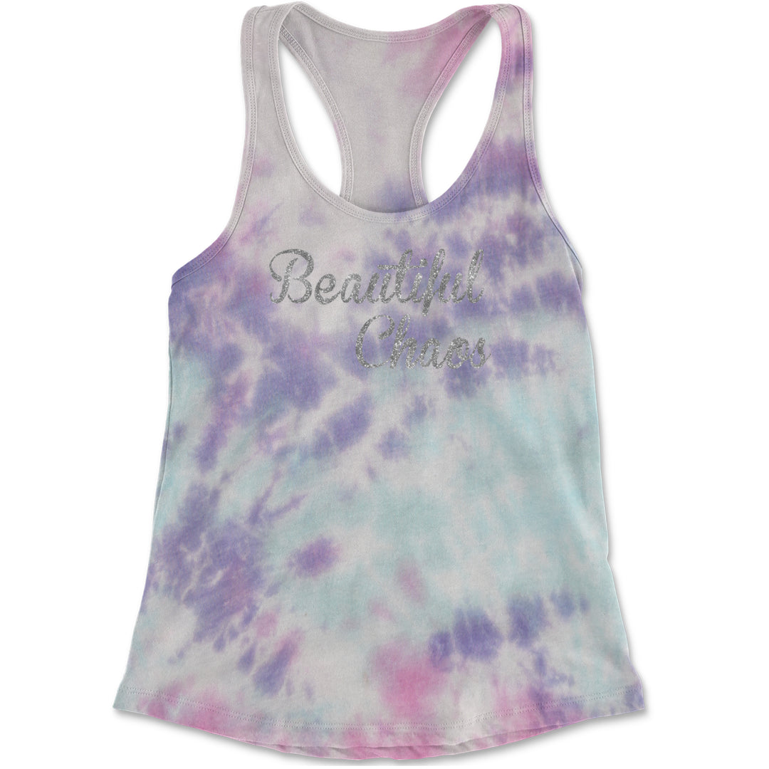 Beautiful Chaos Glitter Music Festival Racerback Tank Top for Women Cotton Candy