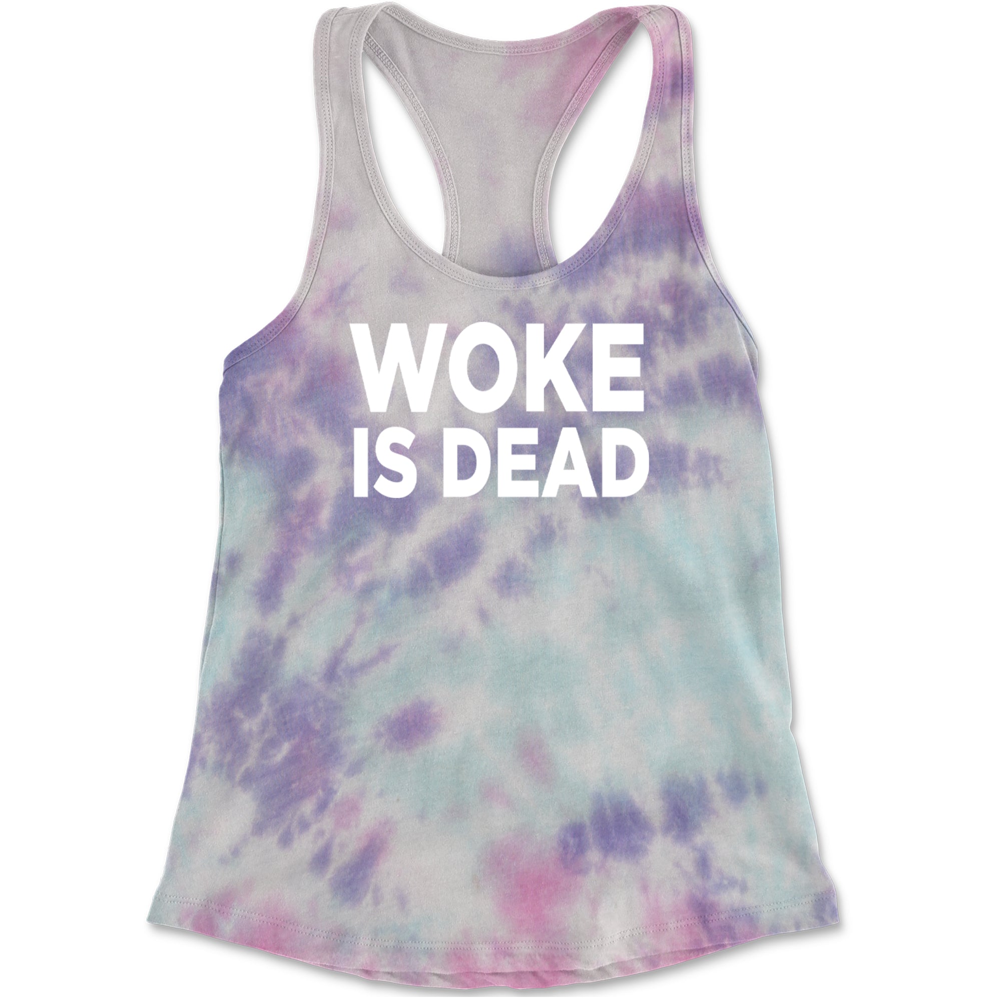 Woke Is Dead Satire Racerback Tank Top for Women Cotton Candy
