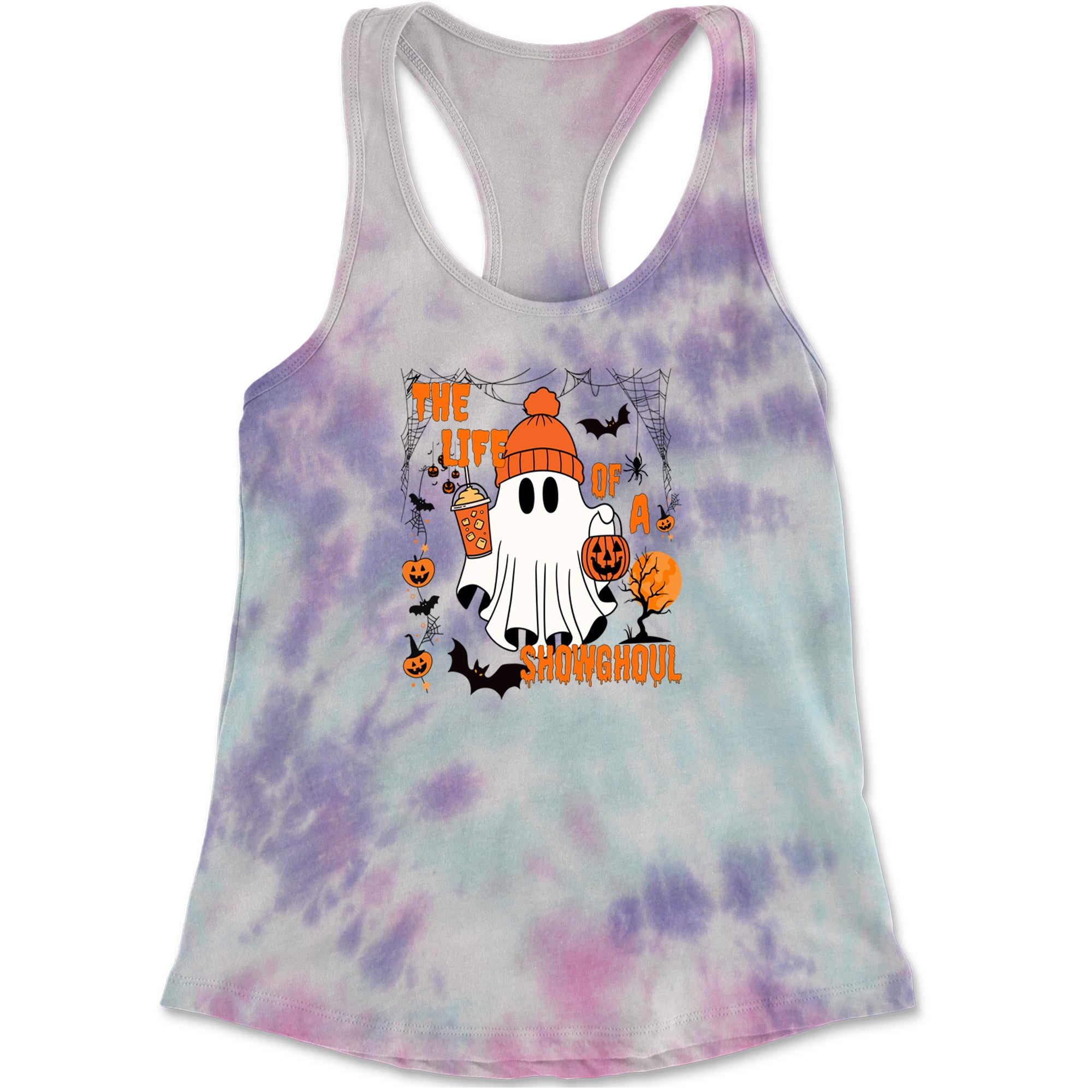 Life of a Showghoul Halloween Showgirl Vibes Racerback Tank Top for Women Cotton Candy