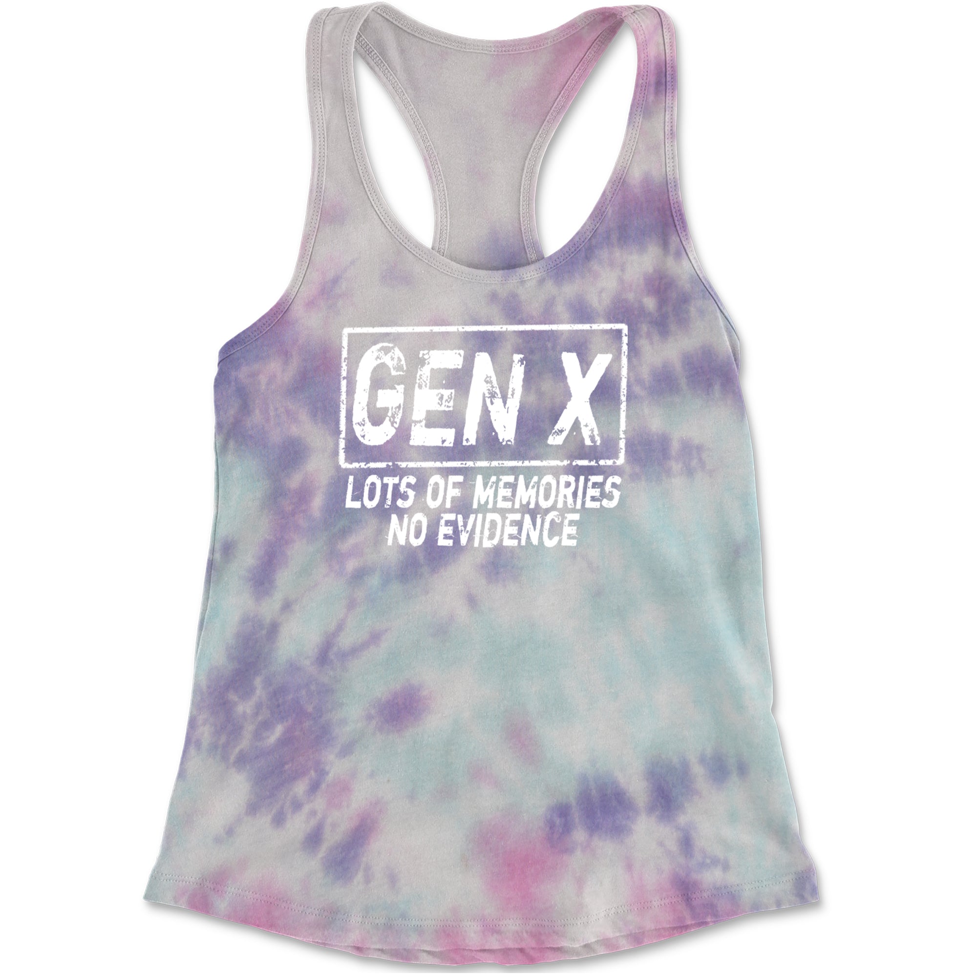 Gen X Lots of Memories No Evidence Nostalgia Racerback Tank Top for Women Cotton Candy
