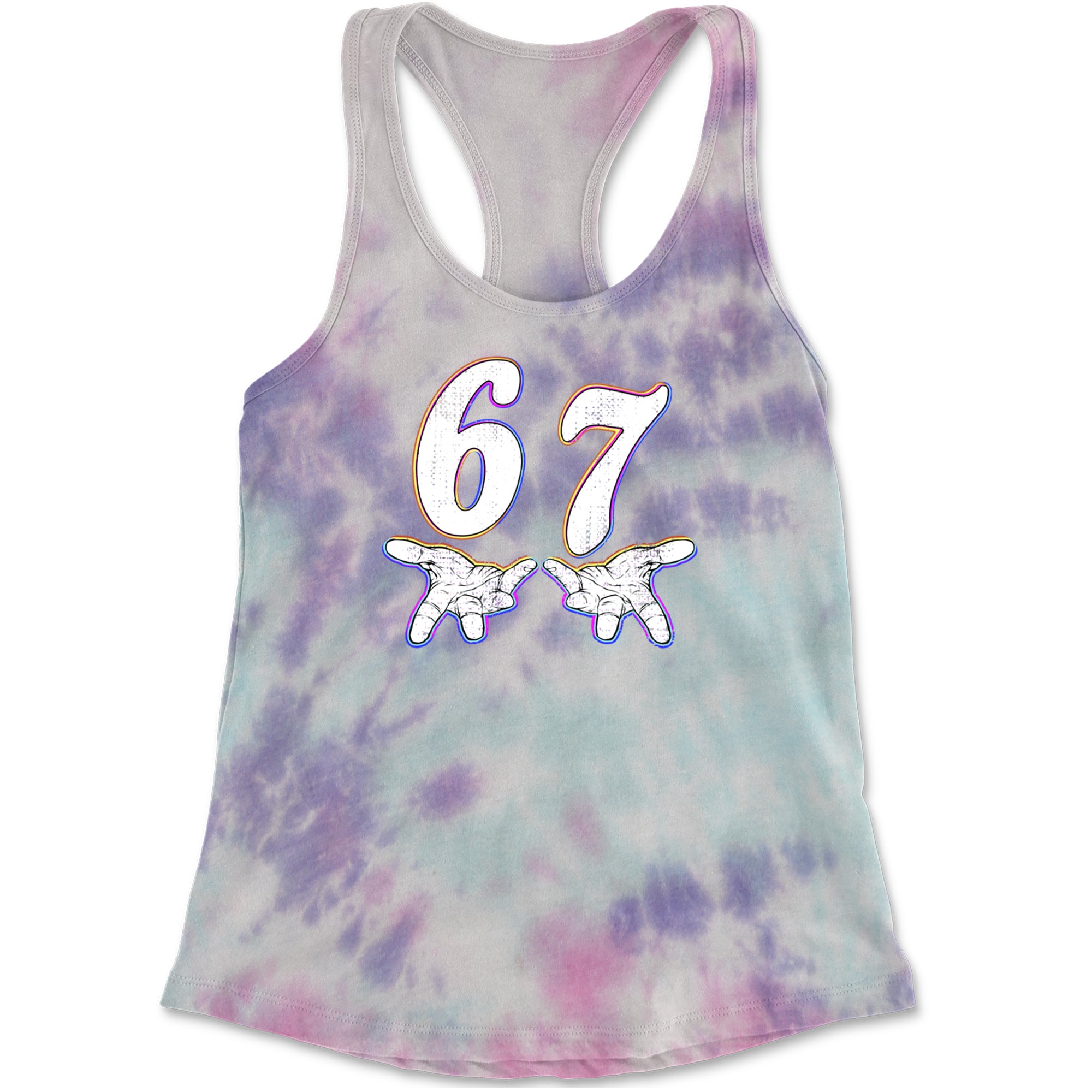 67 Hands Meme Viral Drill Racerback Tank Top for Women Cotton Candy