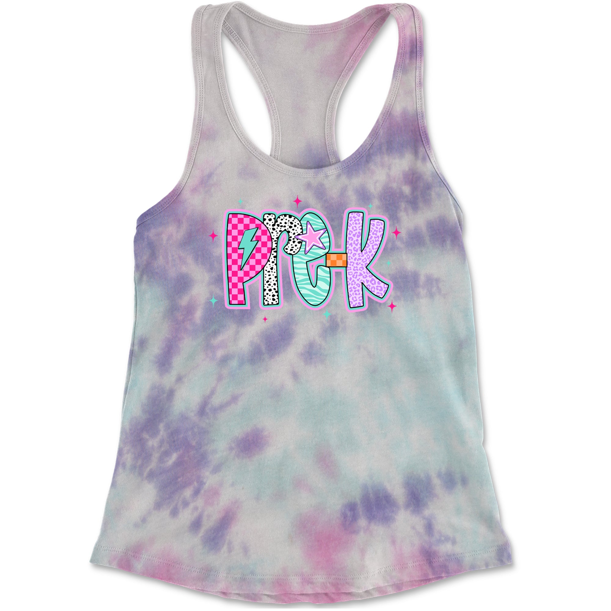 Pre-K Party Time Colorful Back to School Racerback Tank Top for Women Cotton Candy
