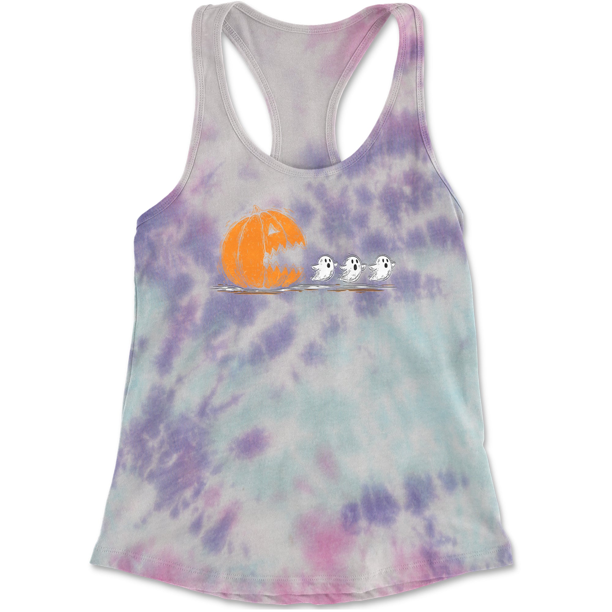 Pumpkin Pacman Chasing Ghosts Halloween Racerback Tank Top for Women Cotton Candy