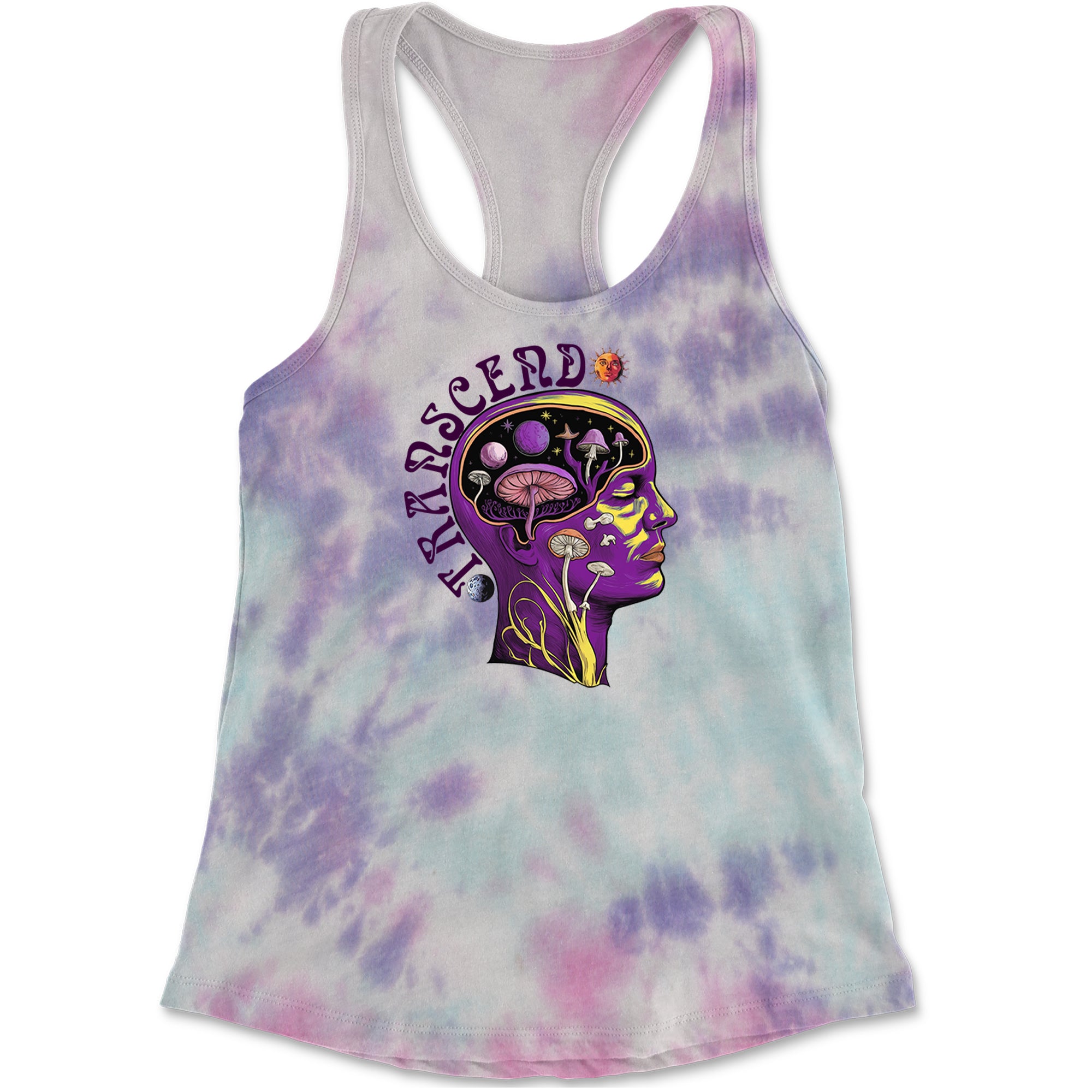 Psychedelic Cosmic Mushroom Head Racerback Tank Top for Women Cotton Candy