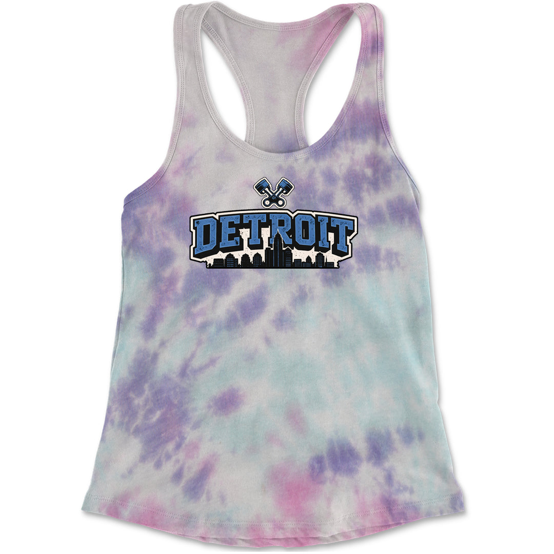 Detroit Motor City Retro Piston Racerback Tank Top for Women Cotton Candy