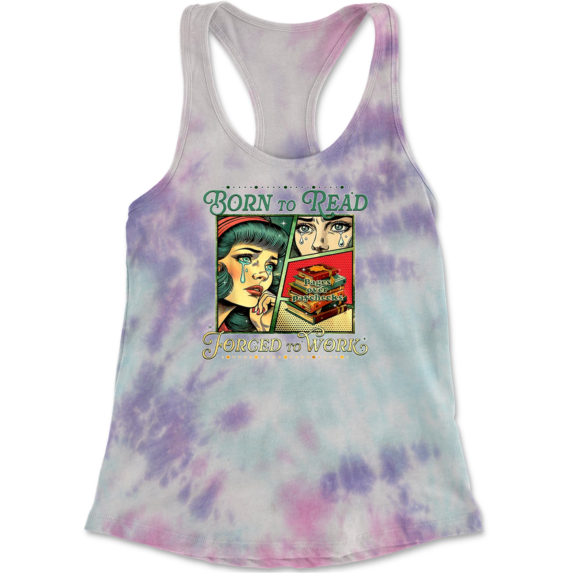 Born To Read, Forced To Work Racerback Tank Top for Women Cotton Candy
