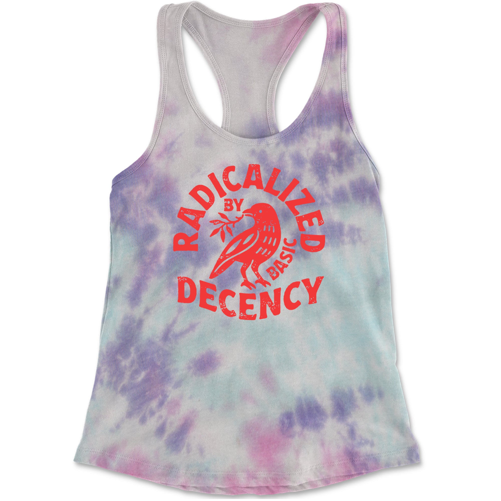 Radicalized by Basic Decency Dove Protest Statement Racerback Tank Top for Women Cotton Candy
