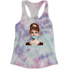 Audrey Hepburn Chewing Bubble Gum American Icon Racerback Tank Top for Women Cotton Candy