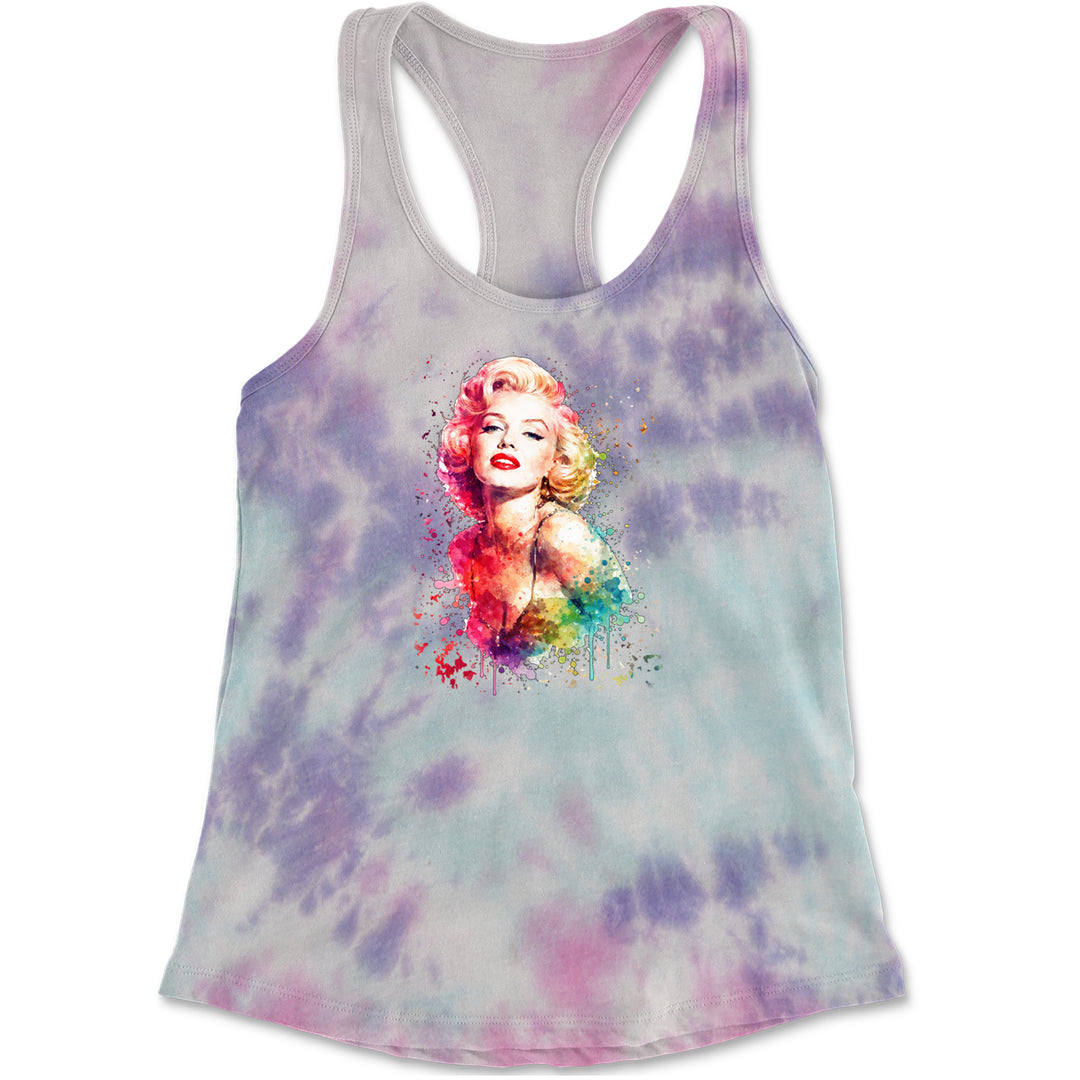 Mrs. Monroe Watercolors Bombshell Racerback Tank Top for Women Cotton Candy
