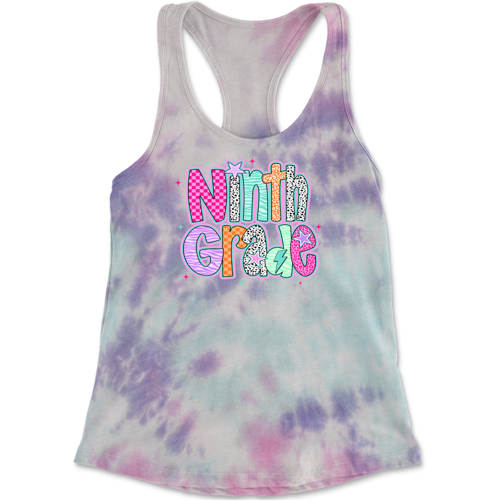 Ninth Grade Freshman Vibes Colorful Back to School Racerback Tank Top for Women Cotton Candy