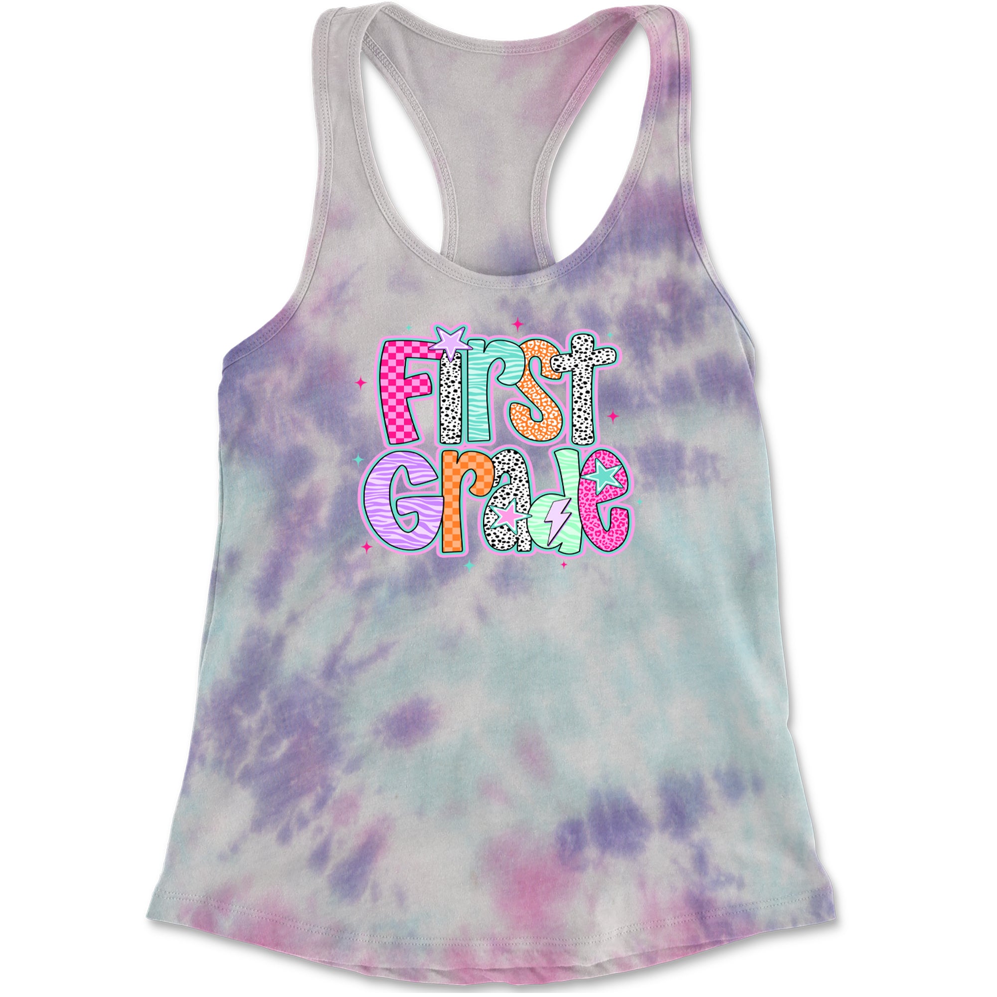 First Grade Vibes Colorful Back to School Racerback Tank Top for Women Cotton Candy