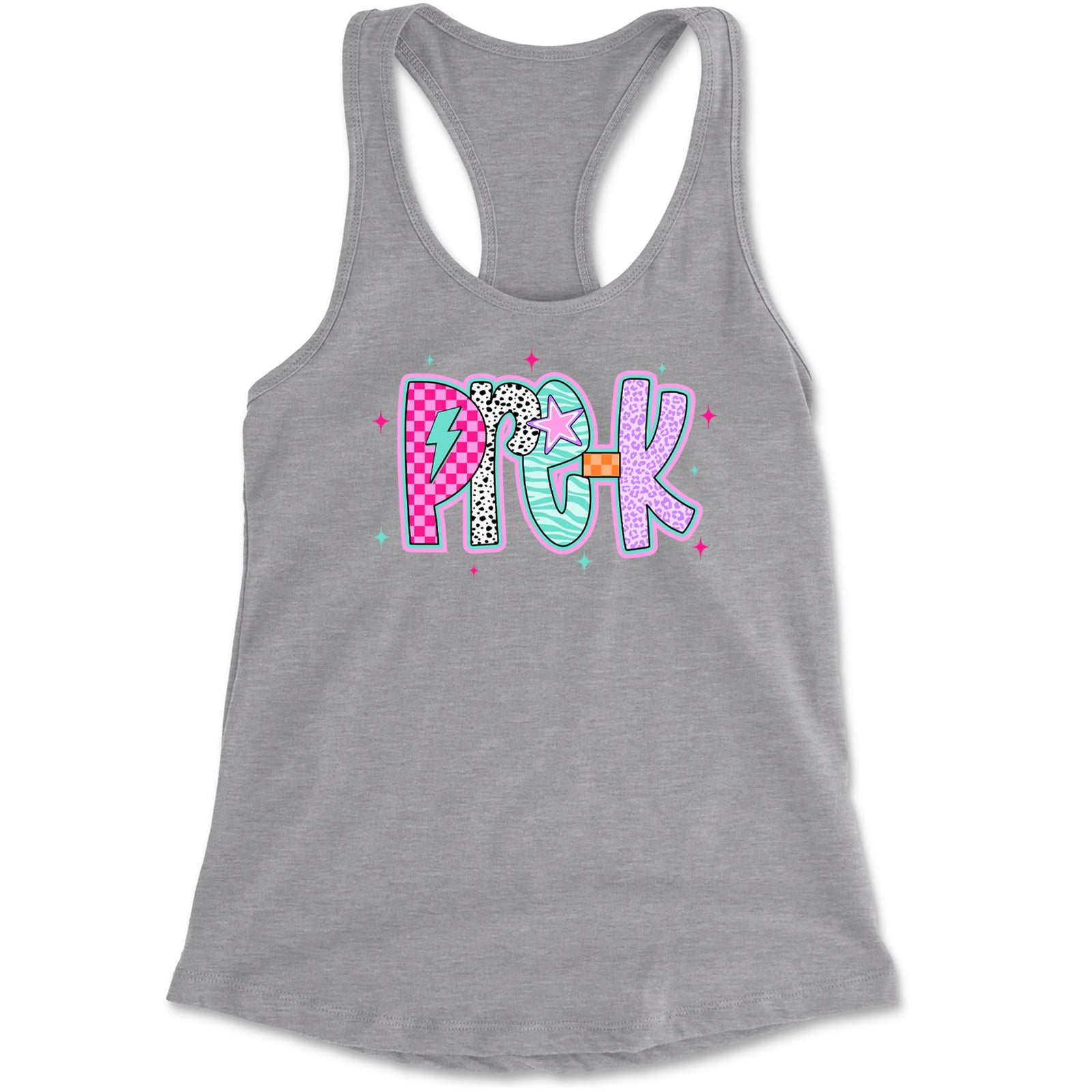 Pre-K Party Time Colorful Back to School Racerback Tank Top for Women Black