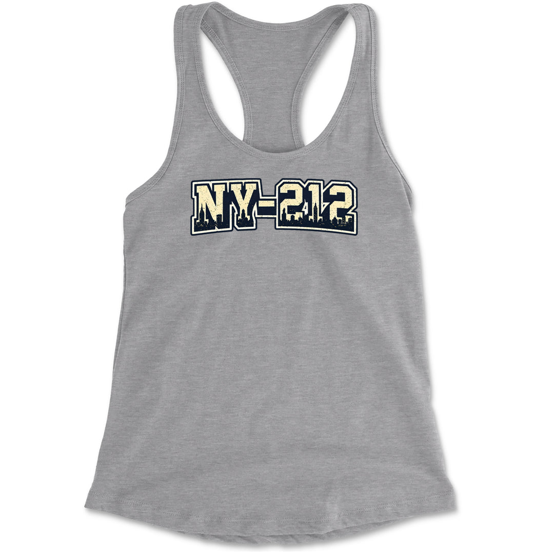 New York City 212 Area Code Skyline  Racerback Tank Top for Women Heather Grey