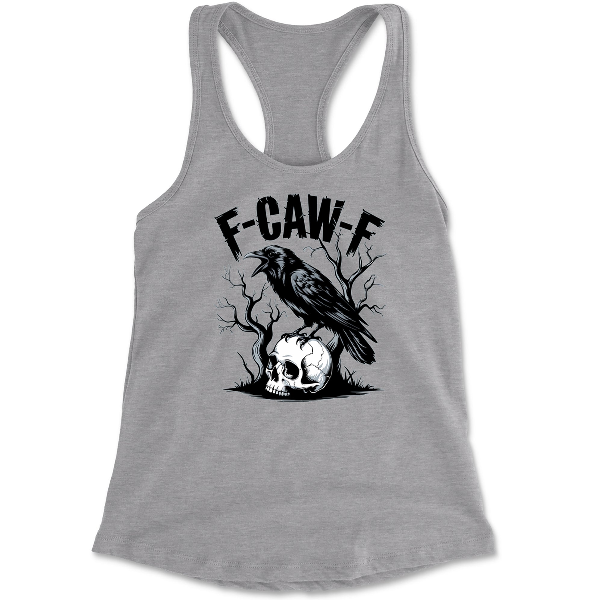F-Caw-F Crow On Skull F-ck Off Gothic Racerback Tank Top for Women Heather Grey