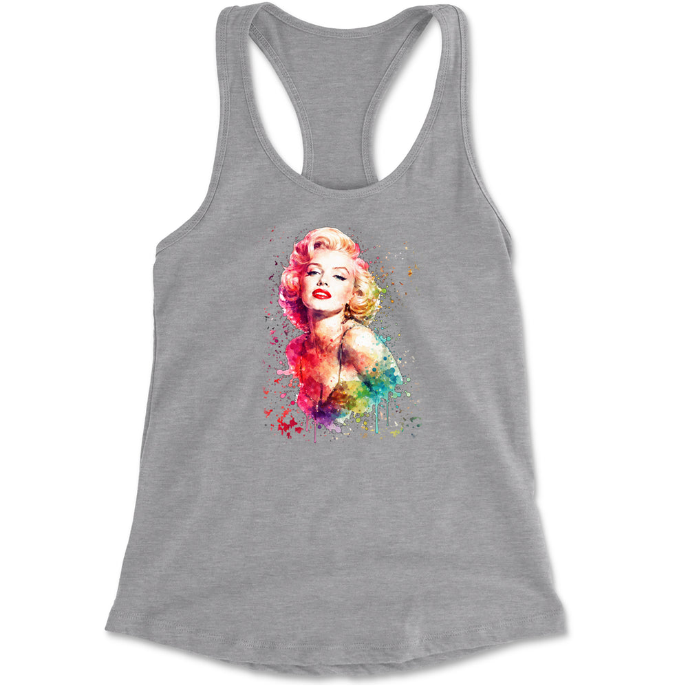Mrs. Monroe Watercolors Bombshell Racerback Tank Top for Women Heather Grey