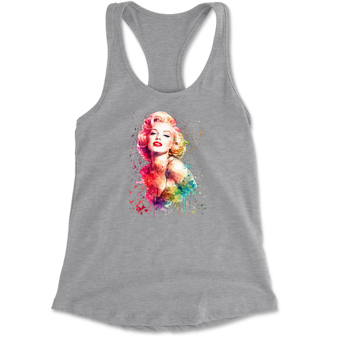Mrs. Monroe Watercolors Bombshell Racerback Tank Top for Women Heather Grey