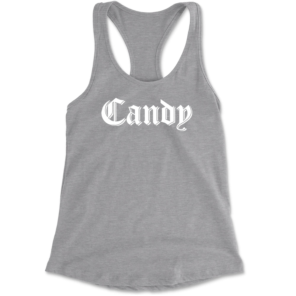 Candy Gothic Lettering Racerback Tank Top for Women Heather Grey