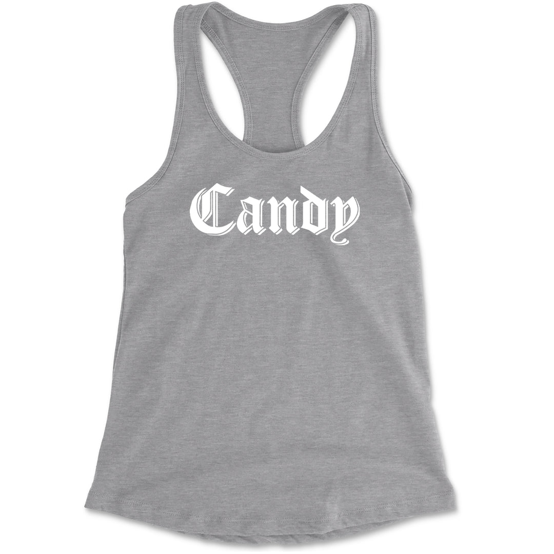 Candy Gothic Lettering Racerback Tank Top for Women Heather Grey