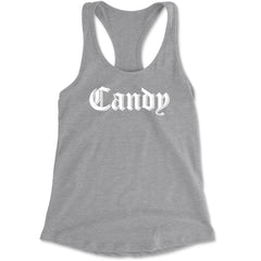 Candy Gothic Lettering Racerback Tank Top for Women Heather Grey