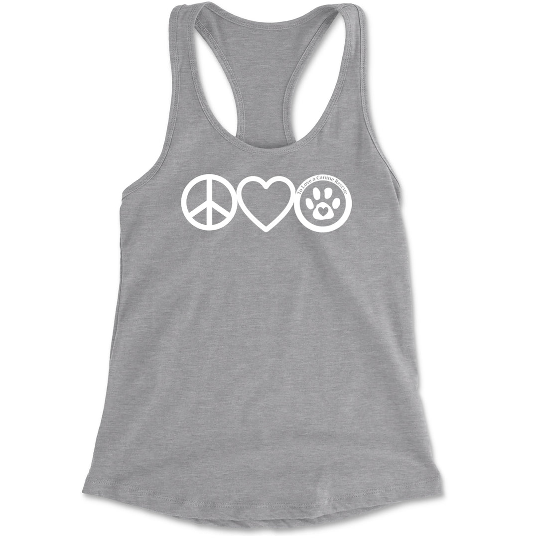 Peace, Love and TLC Dog Rescue Racerback Tank Top for Women Heather Grey