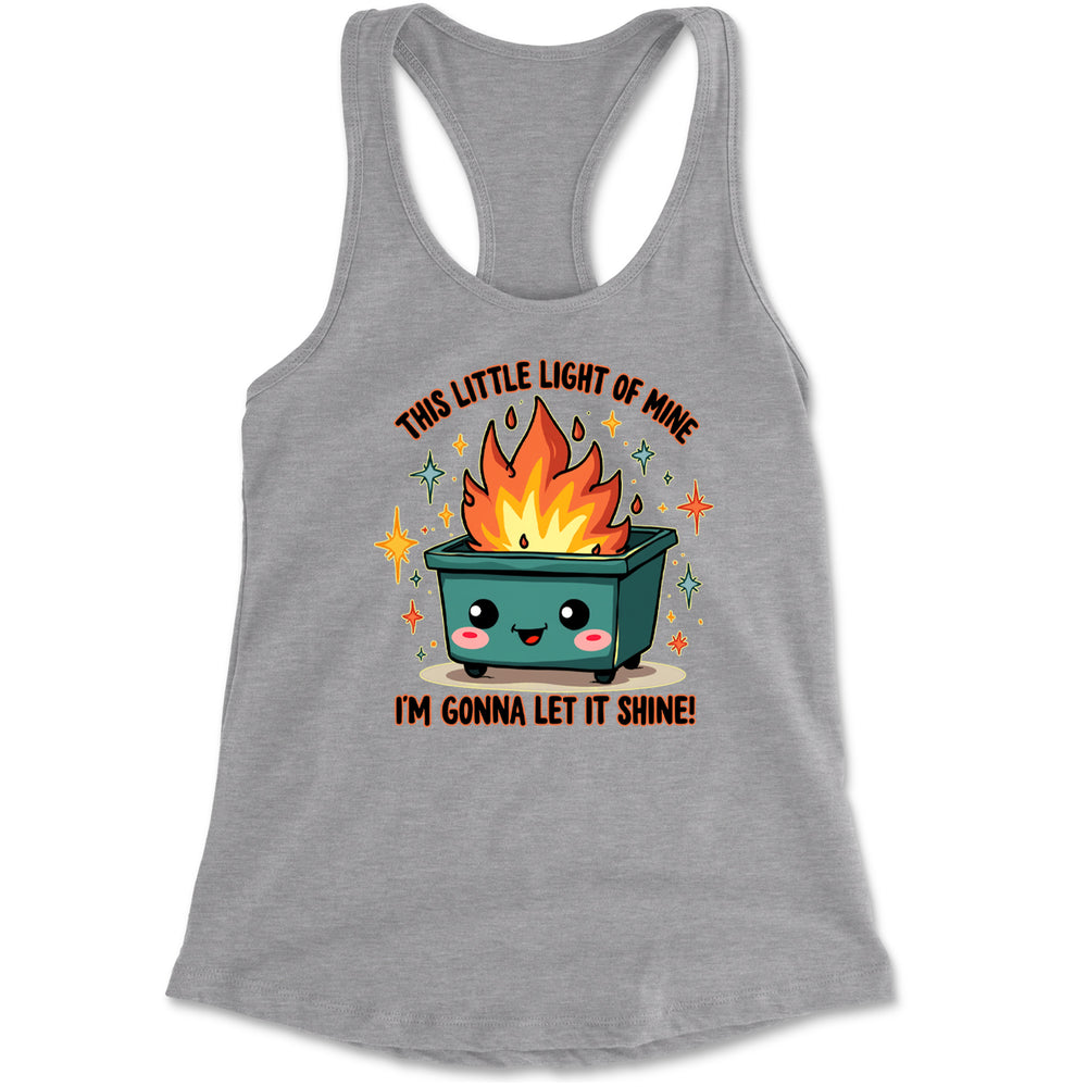 This Little Light of Mine Dumpster Fire Smile Face Racerback Tank Top for Women Heather Grey