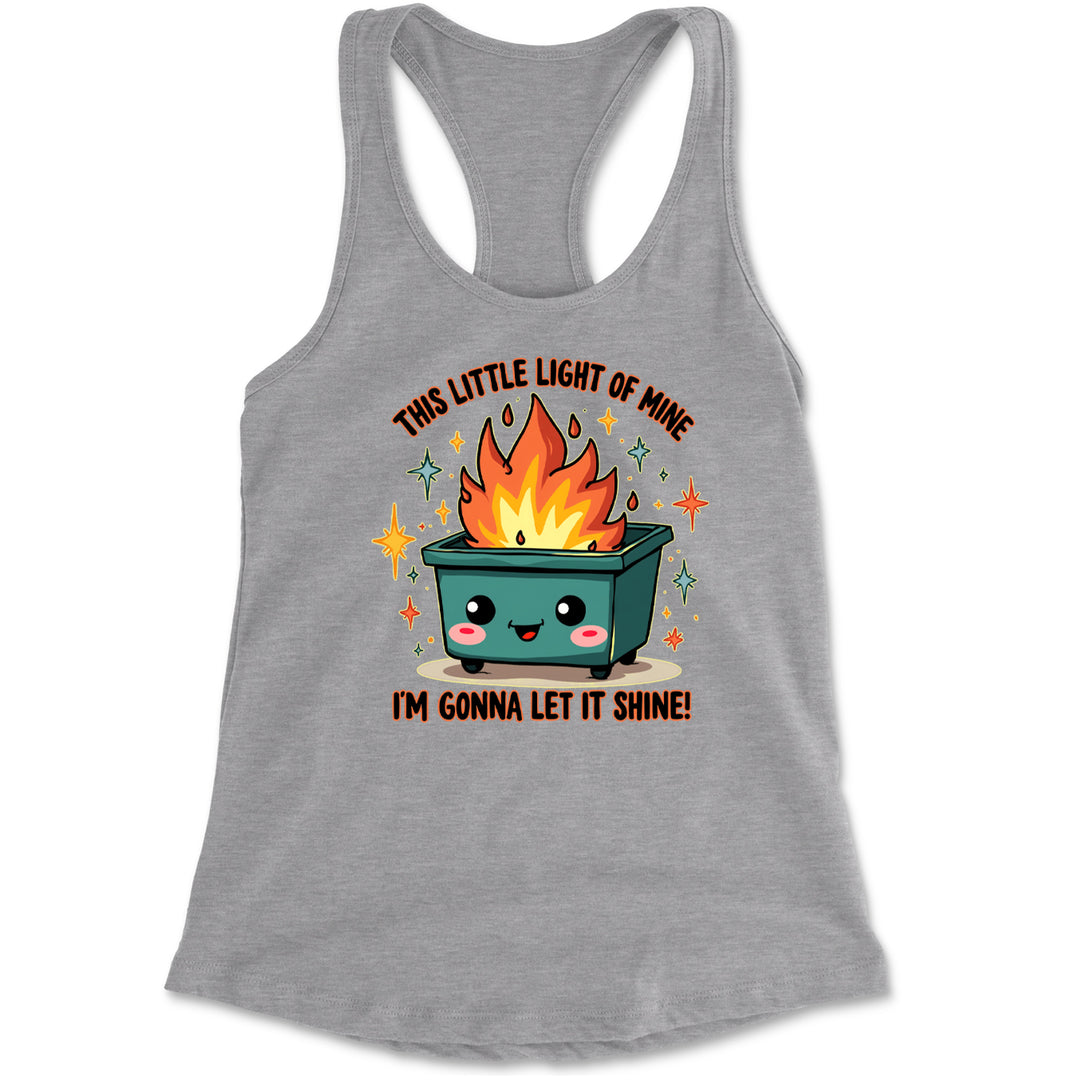 This Little Light of Mine Dumpster Fire Smile Face Racerback Tank Top for Women Heather Grey