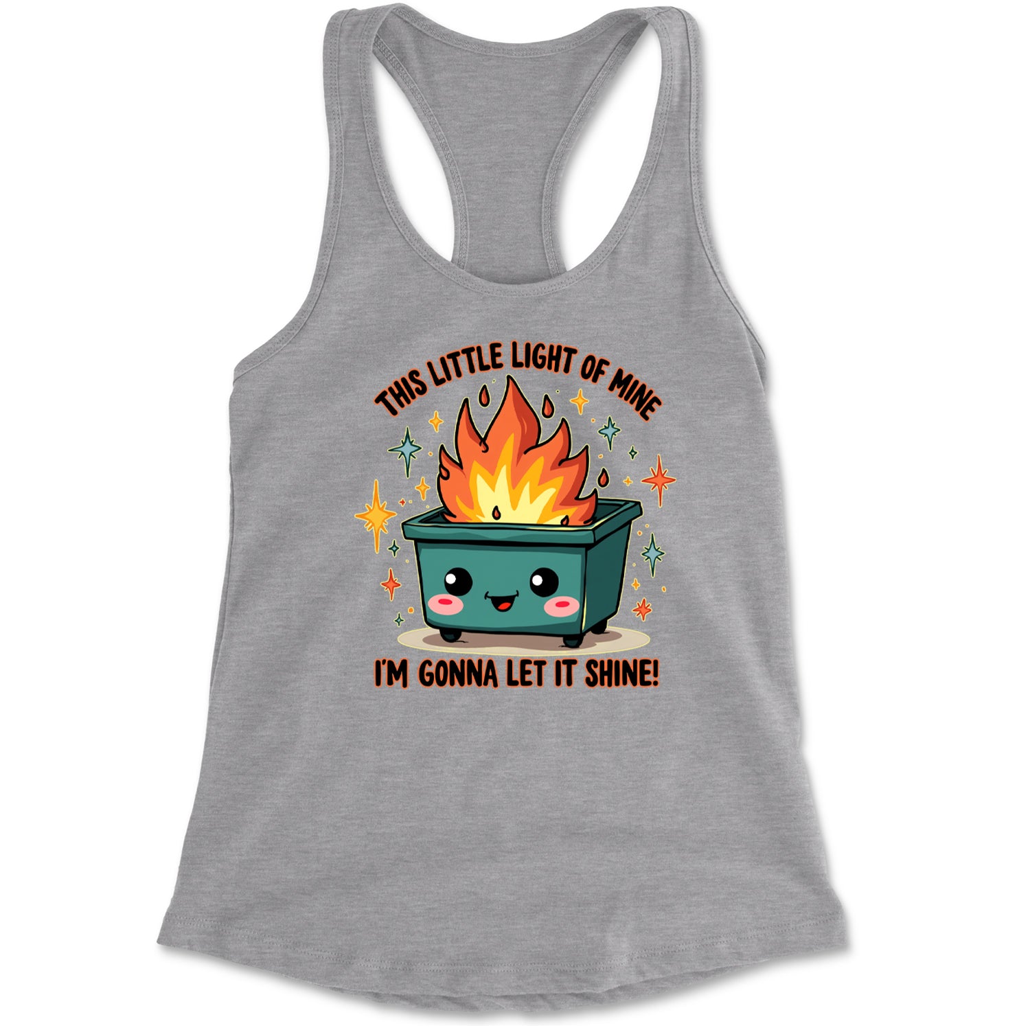 This Little Light of Mine Dumpster Fire Smile Face Racerback Tank Top for Women Black