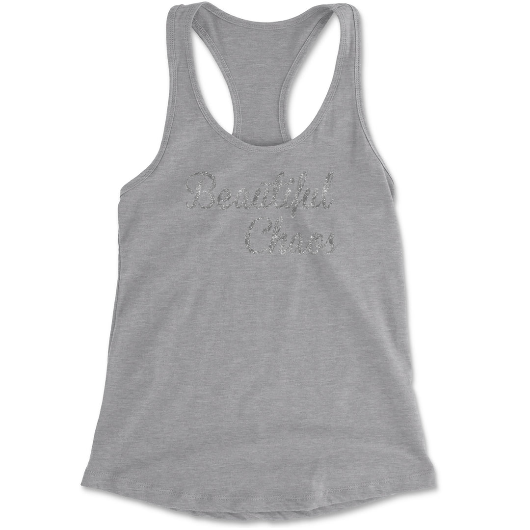 Beautiful Chaos Glitter Music Festival Racerback Tank Top for Women Heather Grey