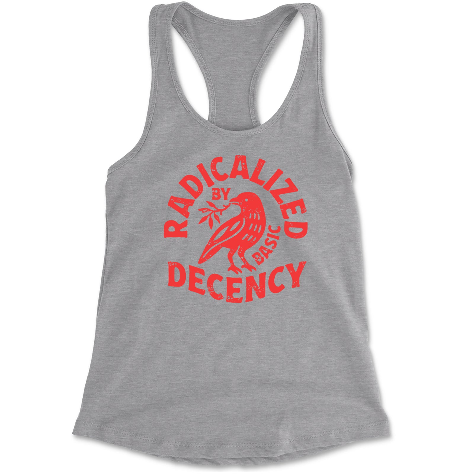 Radicalized by Basic Decency Dove Protest Statement Racerback Tank Top for Women Black
