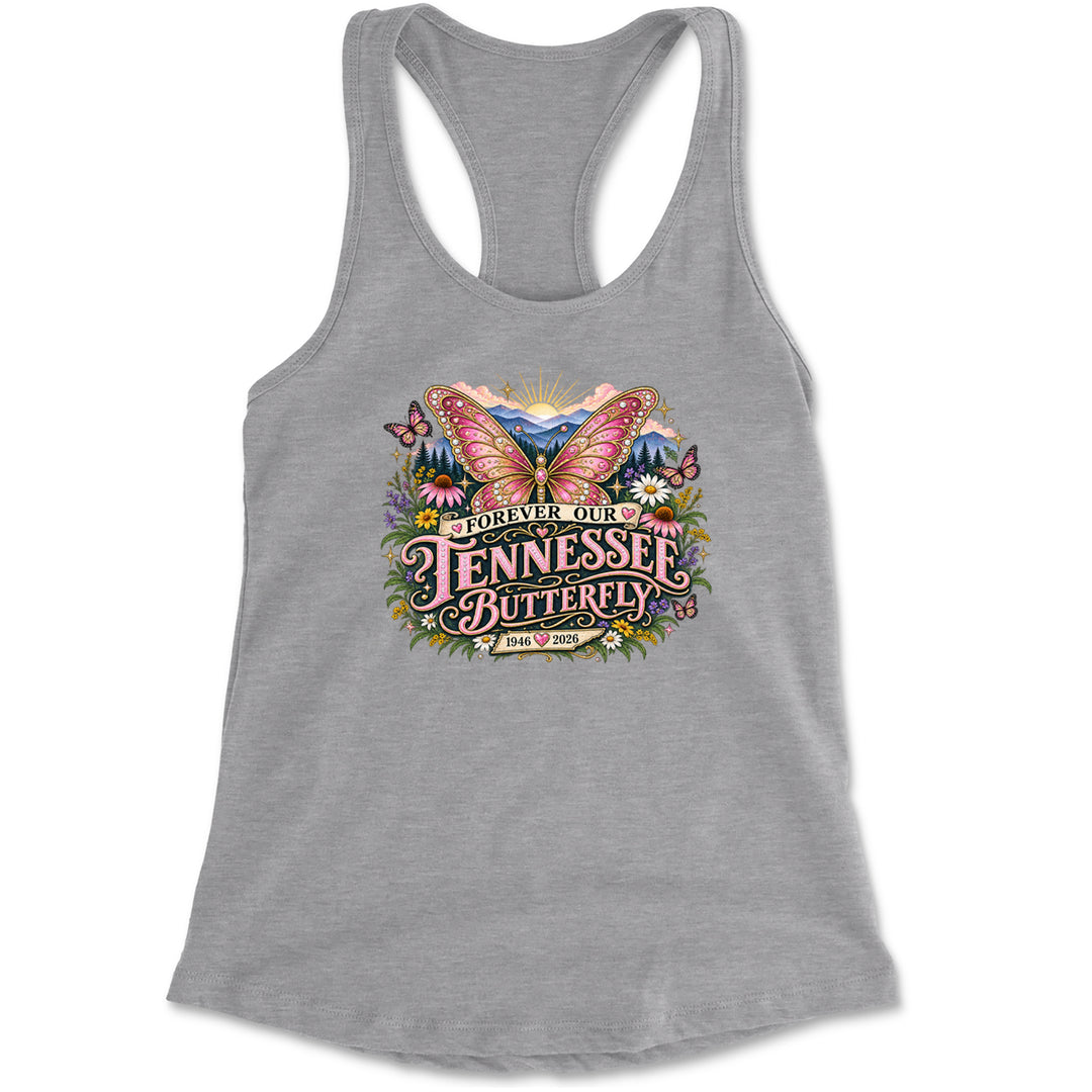 Forever Our Tennessee Butterfly Dolly Racerback Tank Top for Women Heather Grey