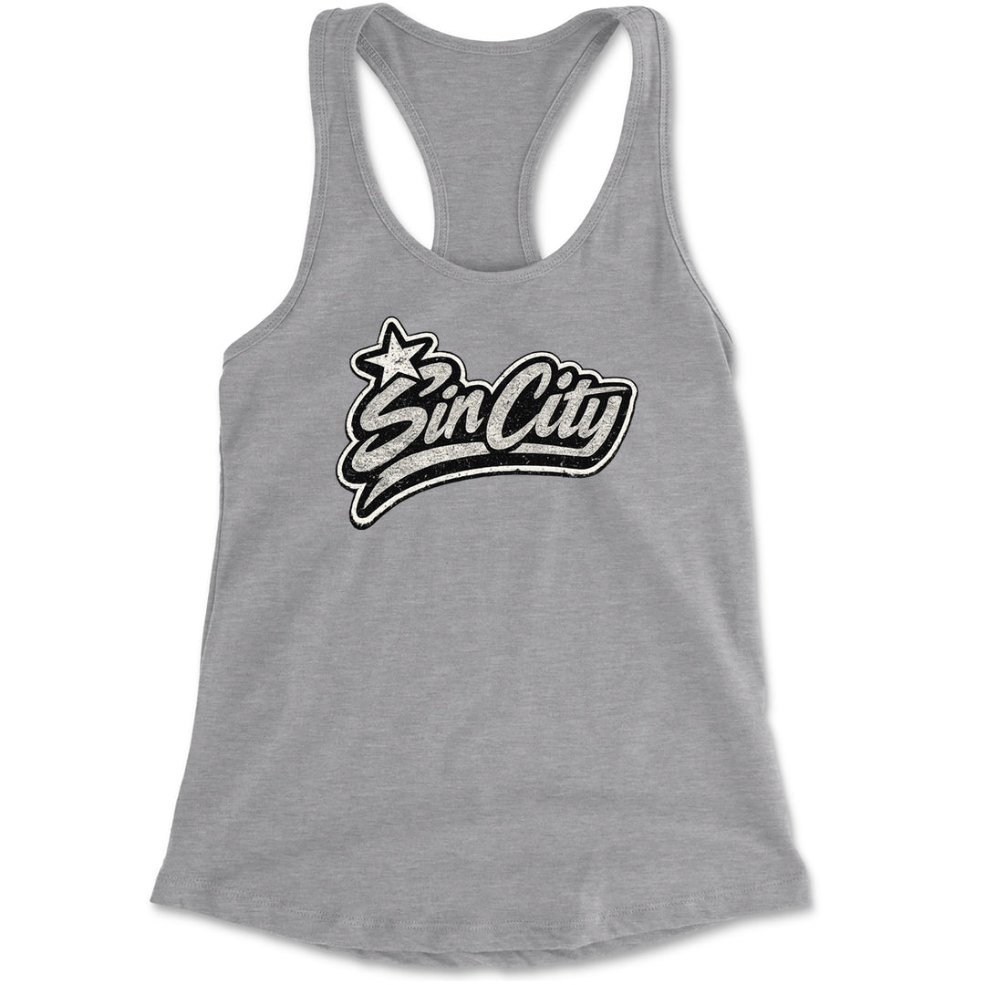 Sin City Vegas Retro Vintage Racerback Tank Top for Women Heather Grey