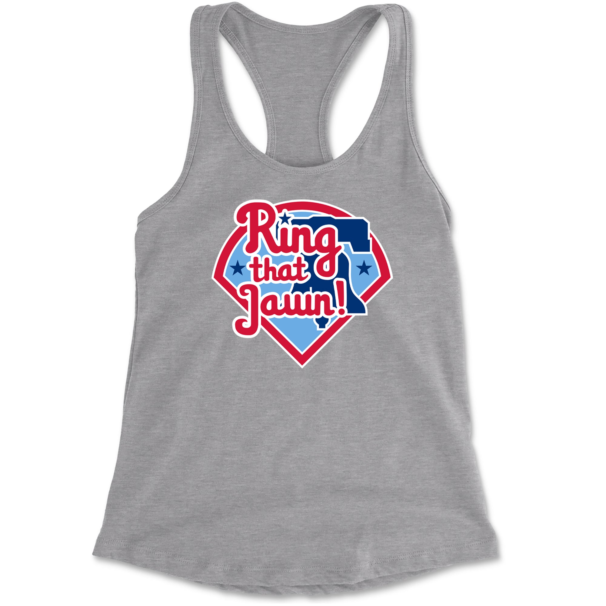 Ring That Jawn Philly Baseball Racerback Tank Top for Women Heather Grey