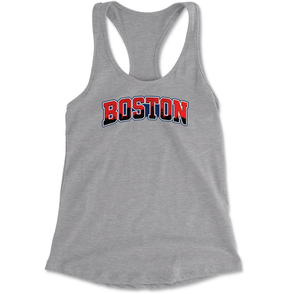 Boston City Pride Skyline Racerback Tank Top for Women Heather Grey