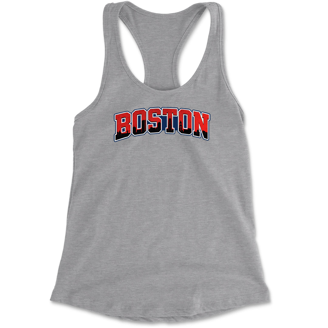 Boston City Pride Skyline Racerback Tank Top for Women Heather Grey